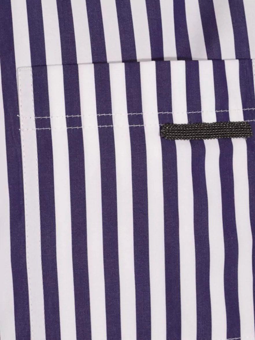 Brunello Cucinelli Striped Long Sleeve Top With Chest Pocket