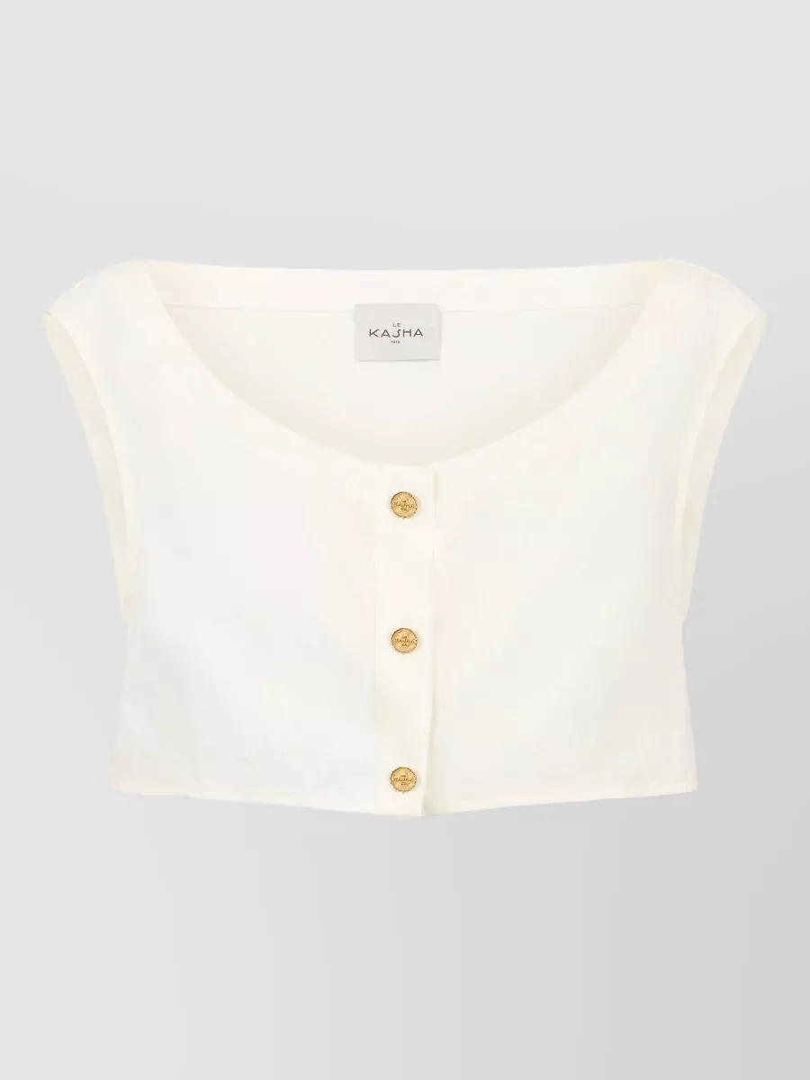 Le Kasha cotton short-sleeve short blouse