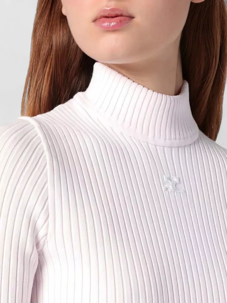 Courrèges Ribbed Turtleneck Short-Sleeve Knitted Top