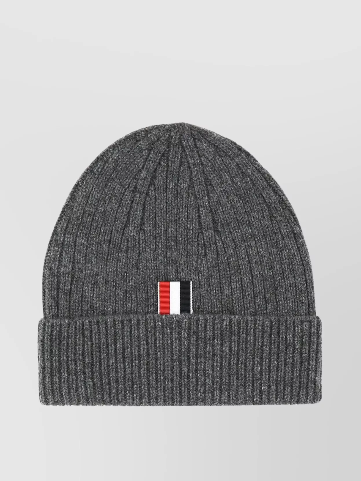 Thom Browne Foldable Ribbed Cashmere Beanie With Embroidered Bands In Gray