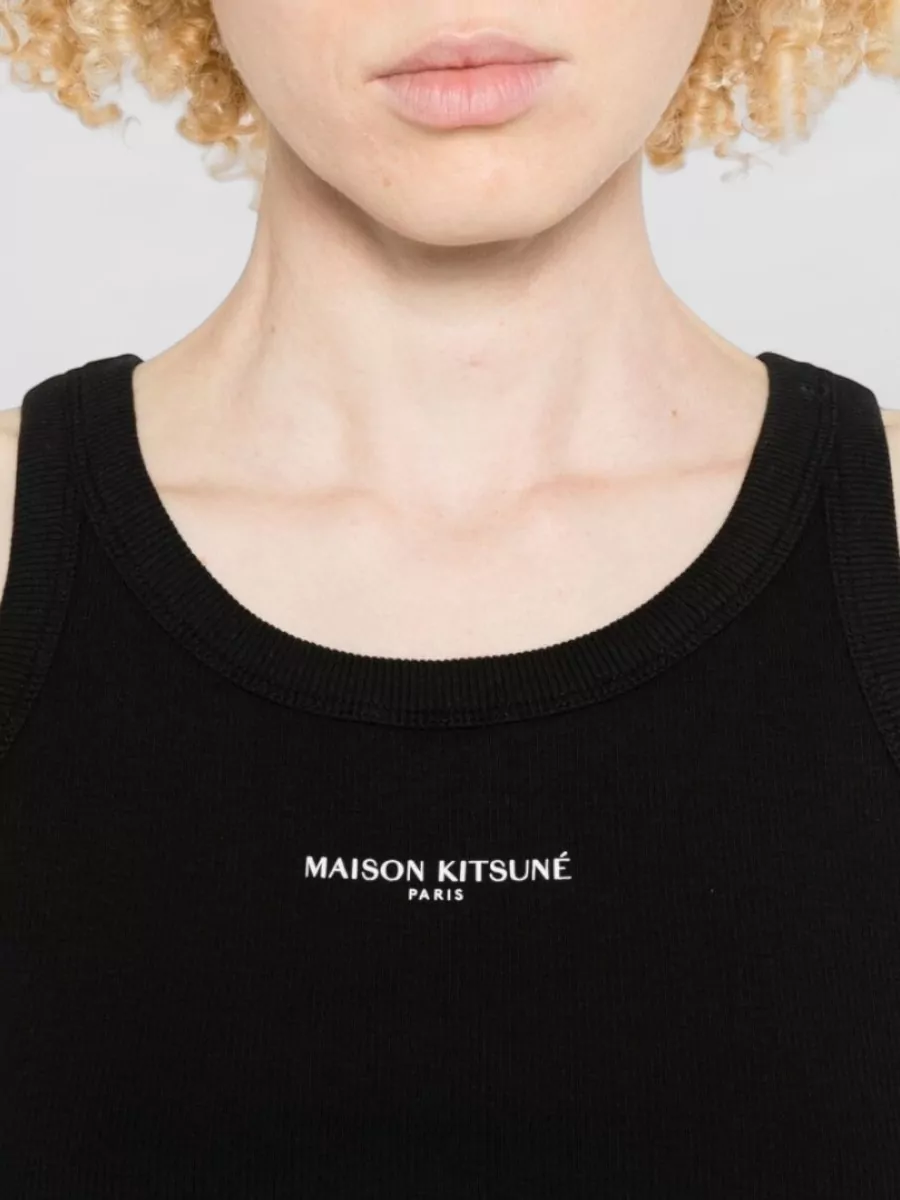 Maison Kitsuné Ribbed Cotton Logo Tank Top