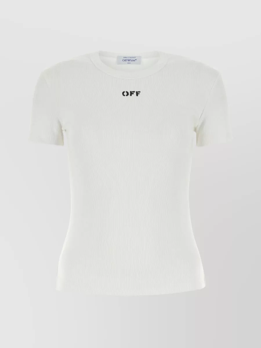 Shop Off-white Cotton Crew Neck T-shirt In White