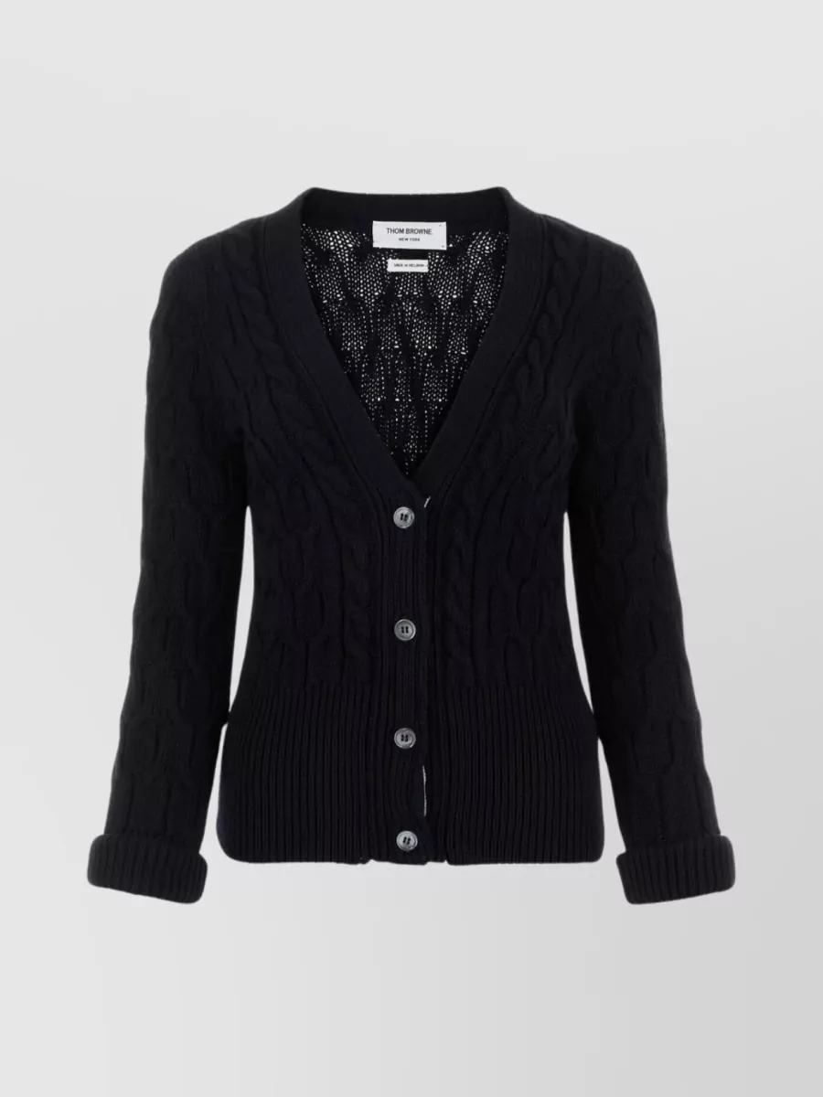 Shop Thom Browne Versatile Wool Cardigan With Foldable Cuffs In Black