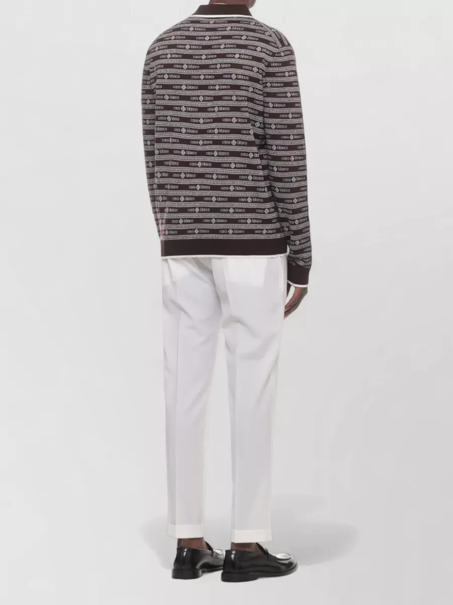 Casablanca Wool Logo-Pattern Long-Sleeve Polo