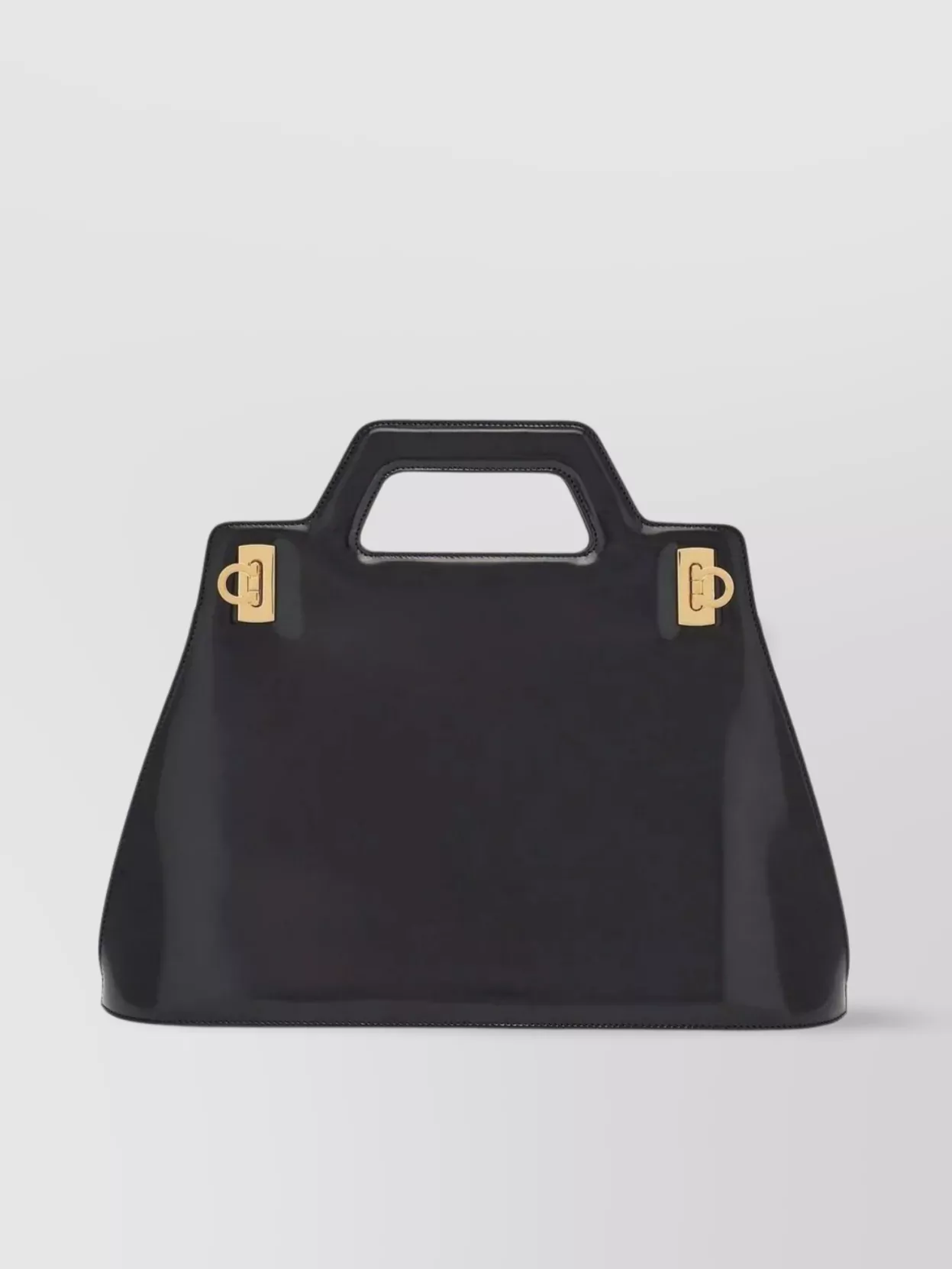 Shop Ferragamo Structured Gold-tone Handle Bag In Black