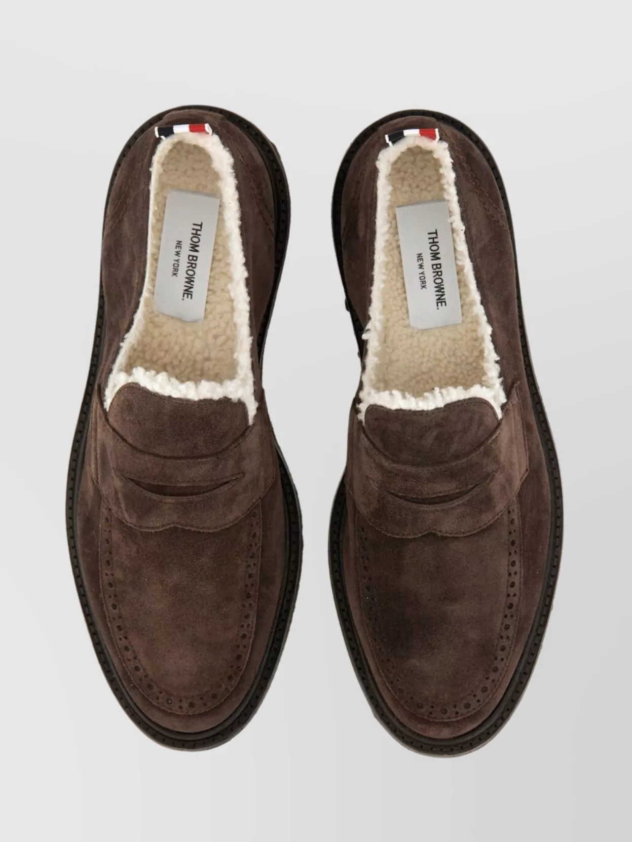 Thom Browne Round Toe Suede Loafers With Penny Strap