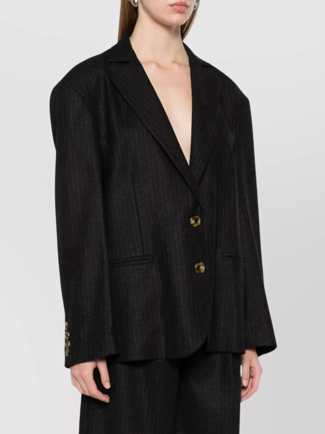Le Sully Studio Anthracite Grey Pinstripe Lisa Blazer In Black
