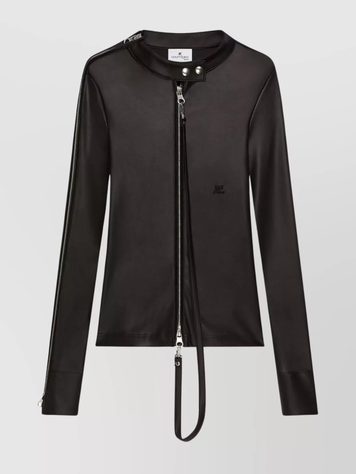 Courrèges Long Sleeve Asymmetric Zip Detail Top In Black