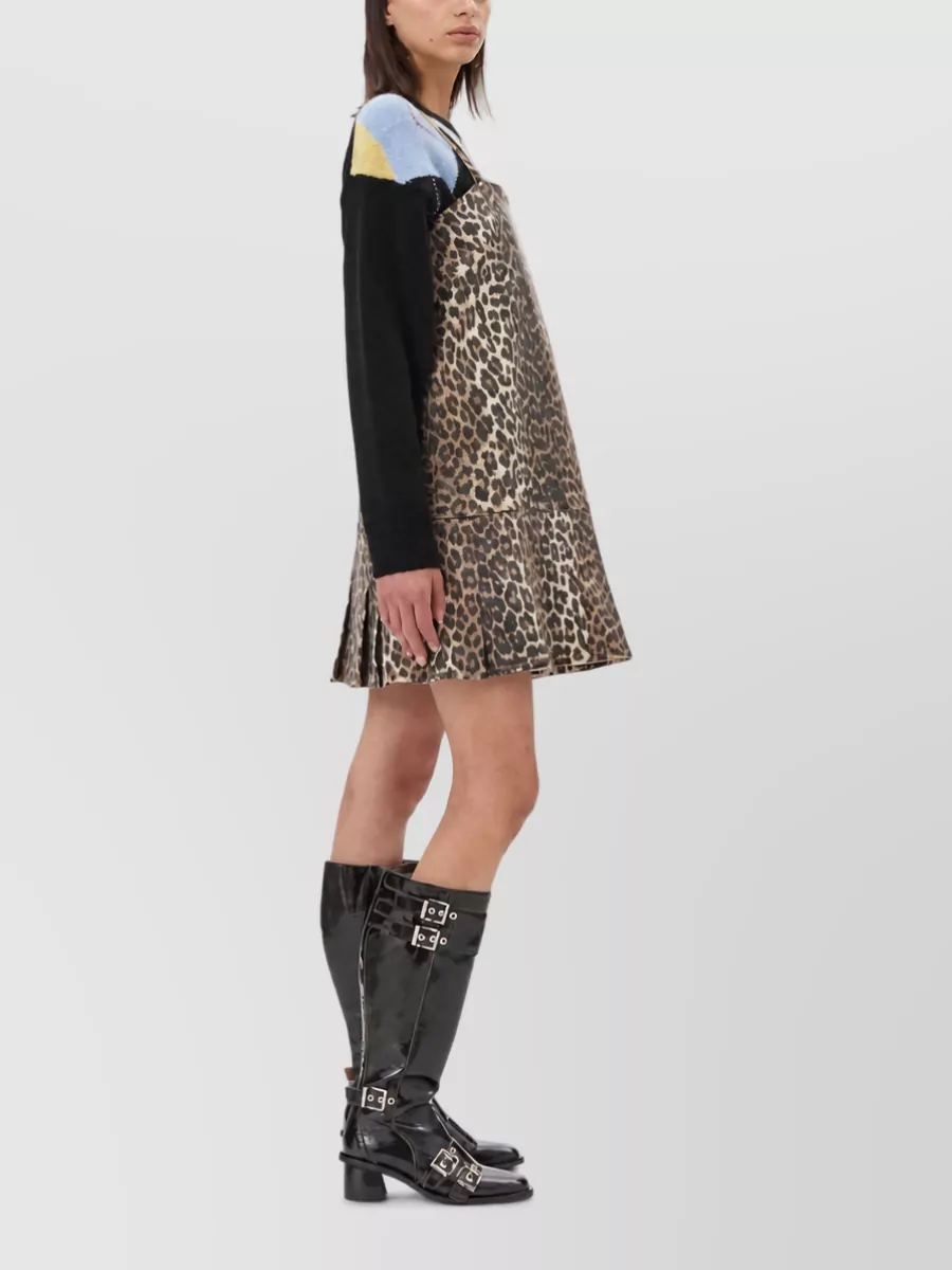 Ganni Denim Printed Strap Mini Dress
