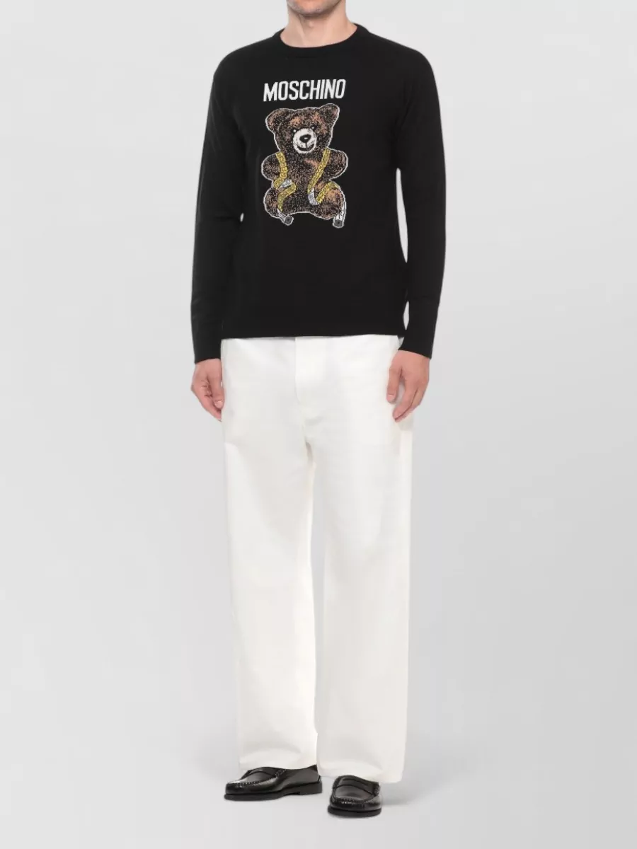 Moschino Virgin Wool Ribbed Crewneck Long-Sleeve T-Shirt
