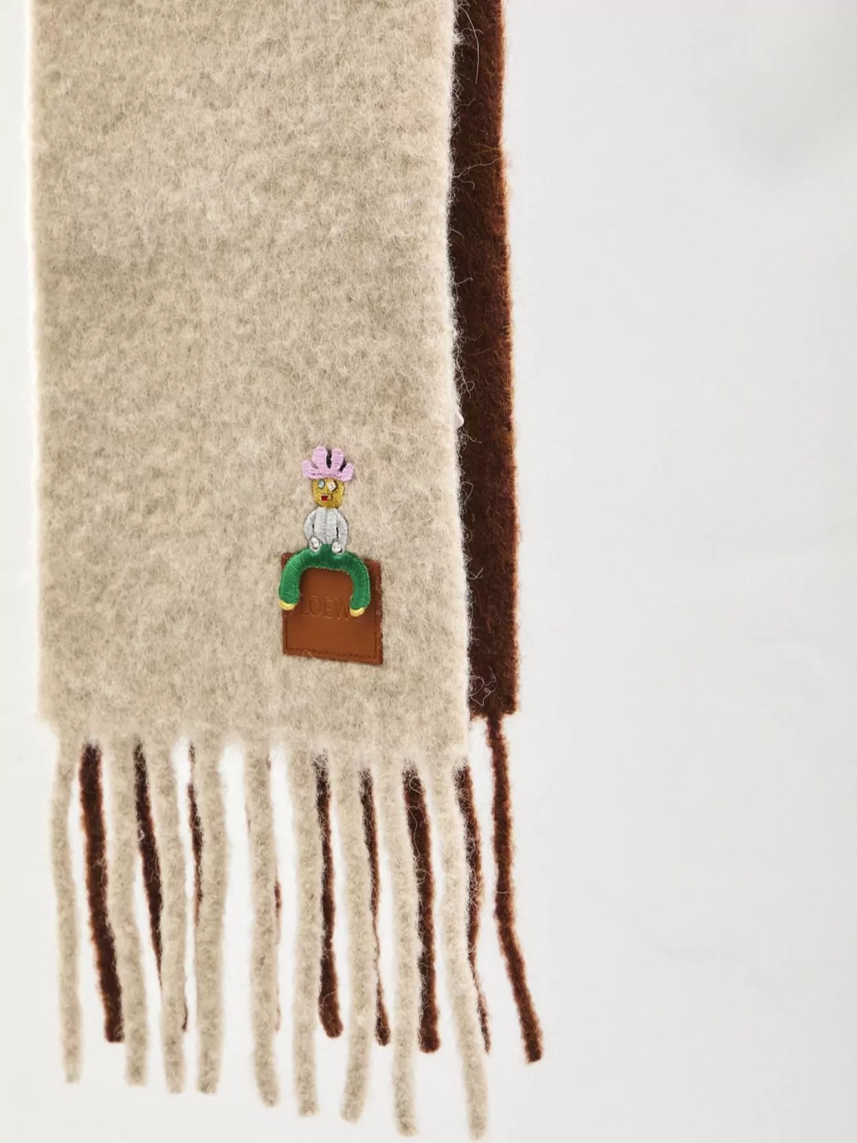 Loewe Alpaca Wool Scarf With Embroidery And Fringe In Neutral
