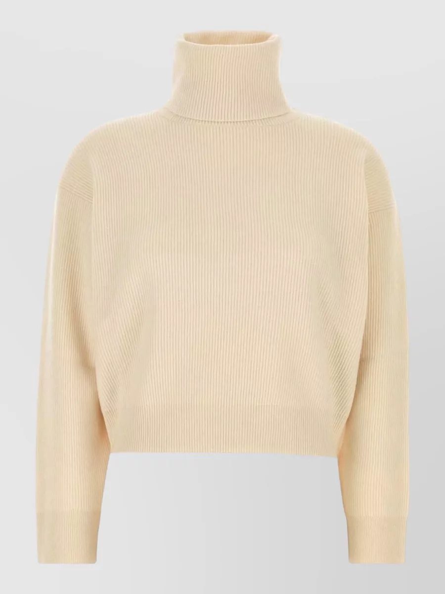 Brunello Cucinelli wool cashmere silk ribbed cropped turtleneck sweater