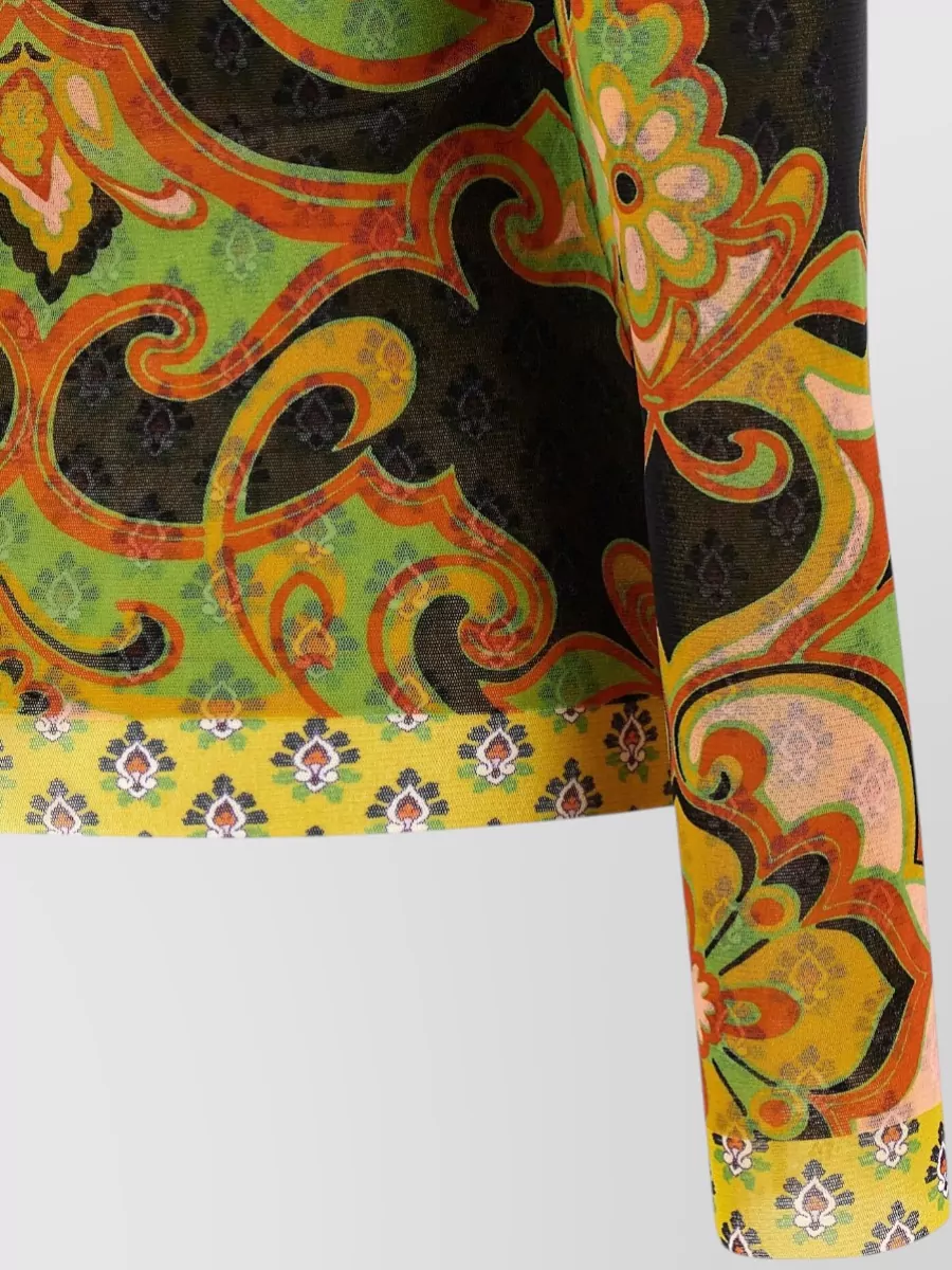 Etro Asymmetric Long-Sleeve Mesh Top