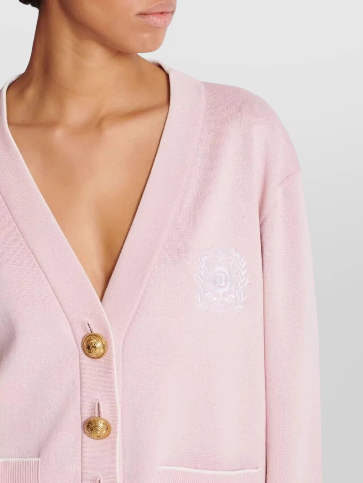 Balmain Emblem Embroidered Knit Cardigan