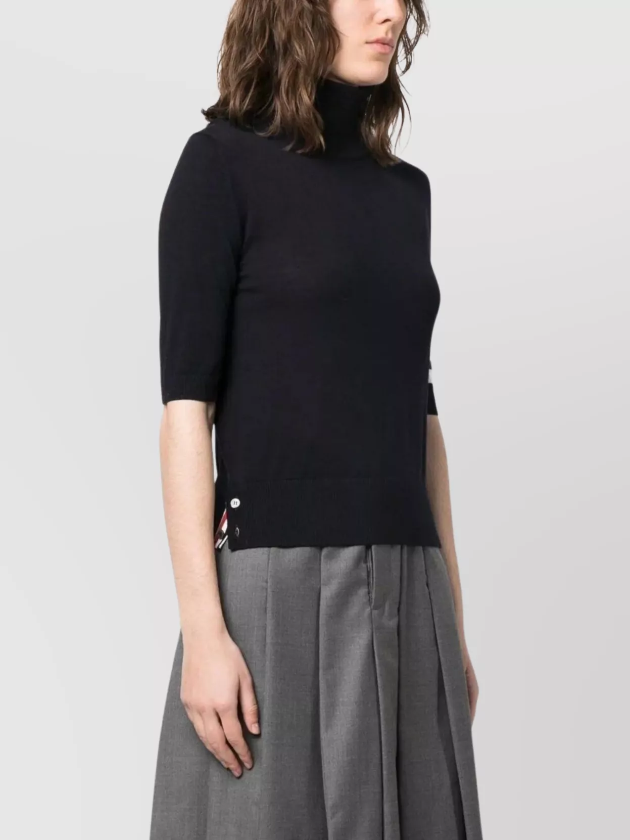 Thom Browne Black Short Sleeve Sweater With 4-bar Detail In Wool Woman In Black