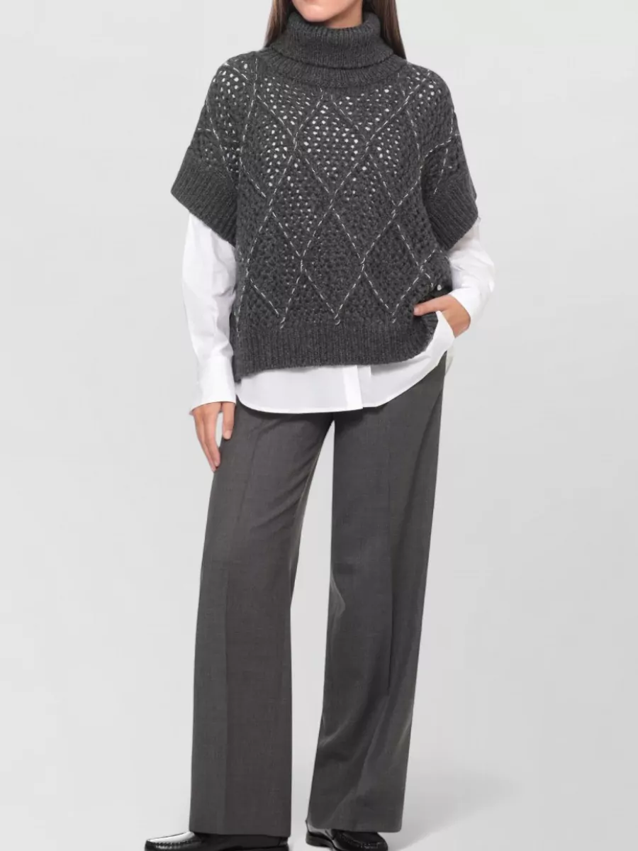 Peserico Ribbed High Neck Poncho