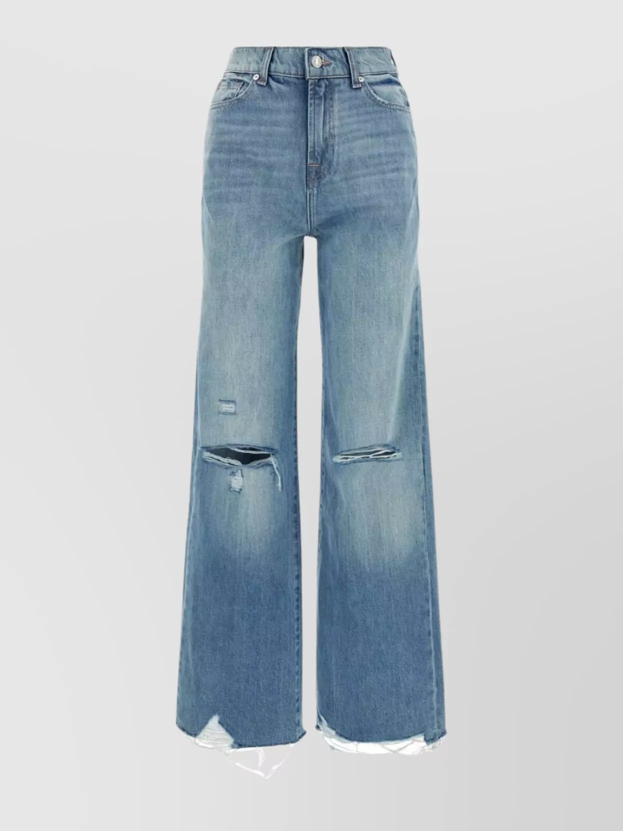 Shop 7 For All Mankind Scout Wide-leg Distressed Jeans With Frayed Hem