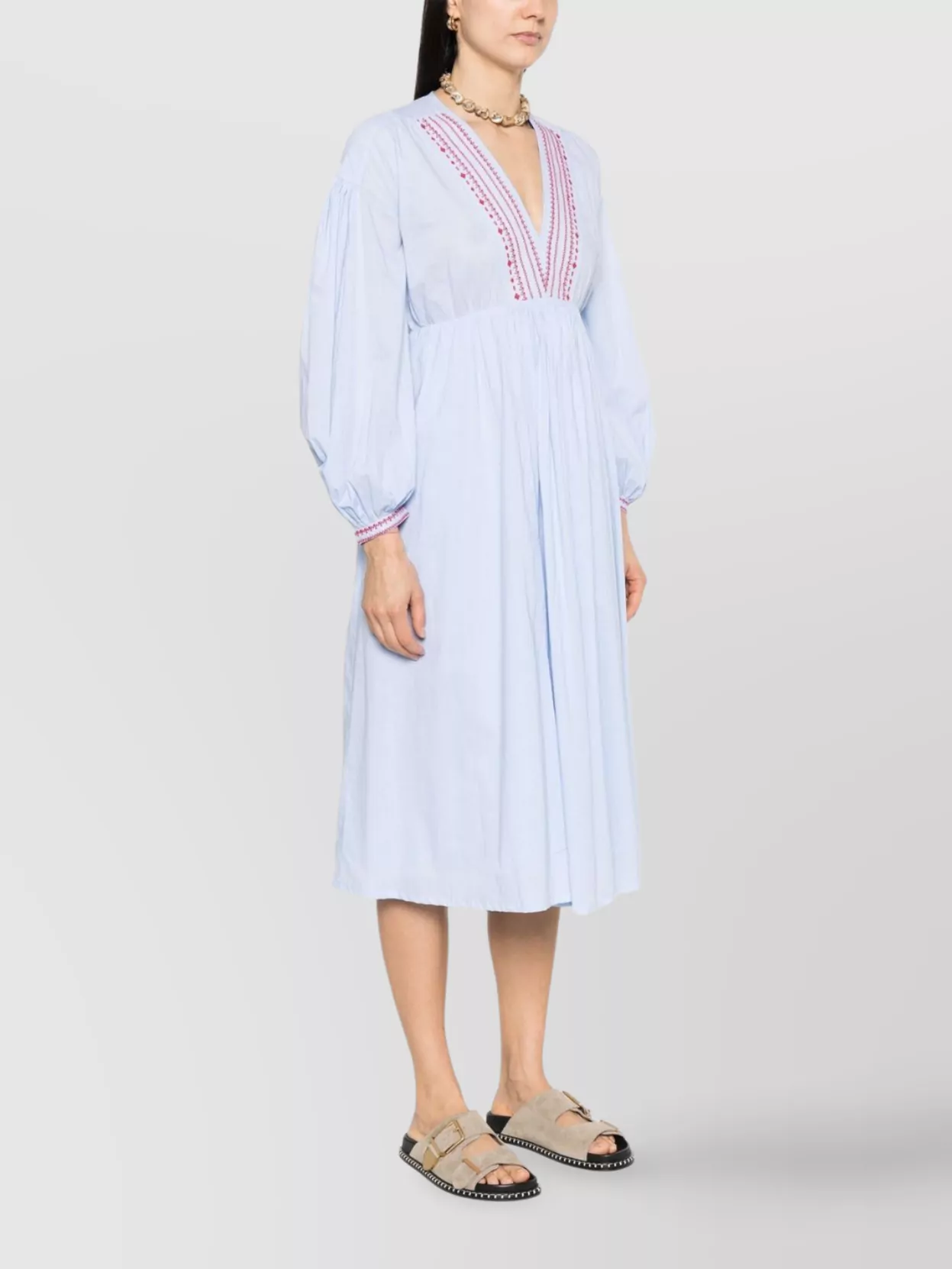 A.p.c. Anna Midi Dress With Pleated V-Neckline
