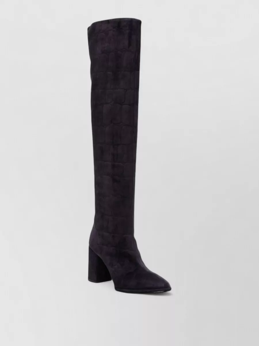 Le Silla Suede Leather Croc-Effect Ankle Boots