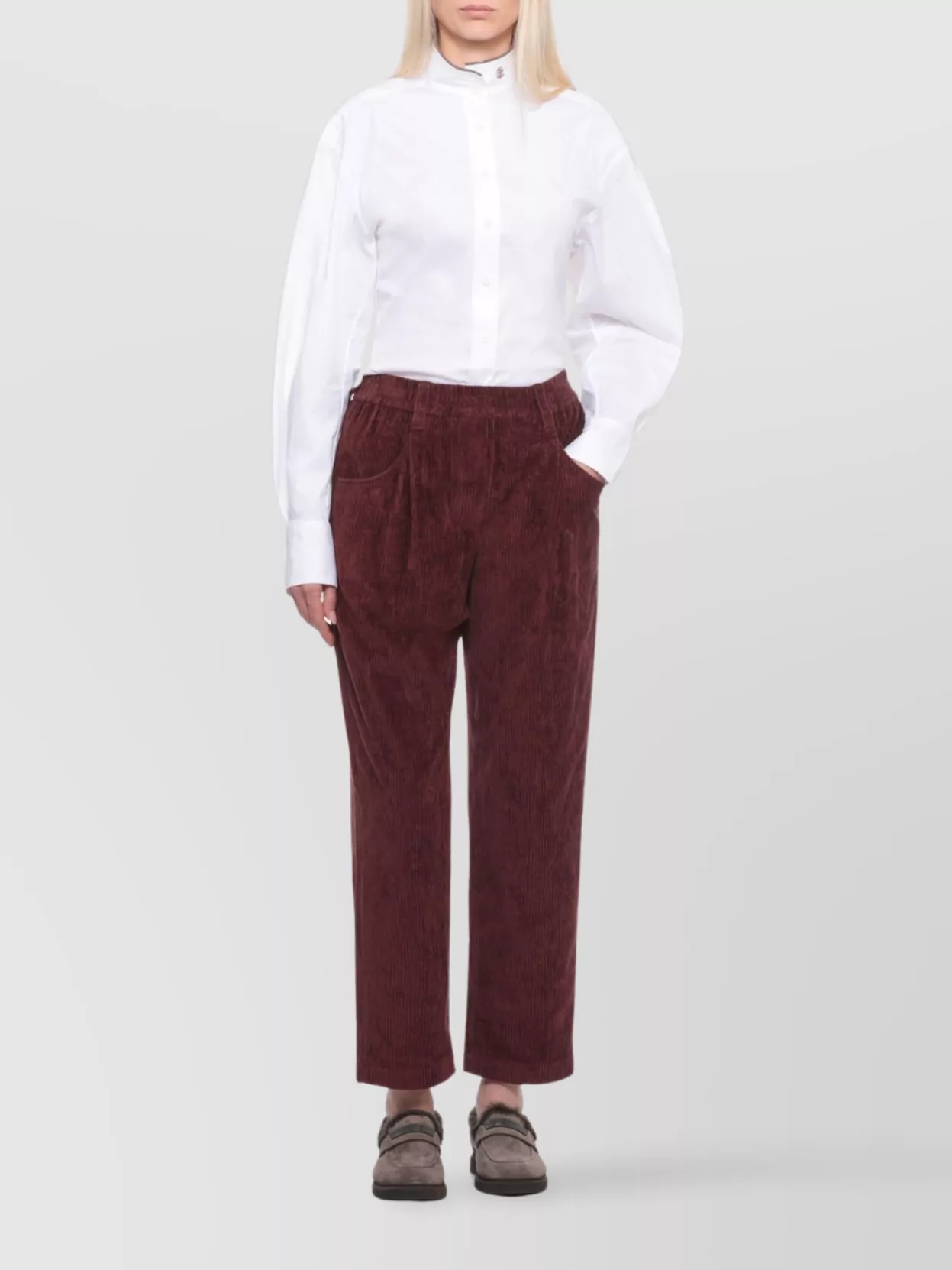 Brunello Cucinelli Corduroy Trousers Elastic Waist In Neutral