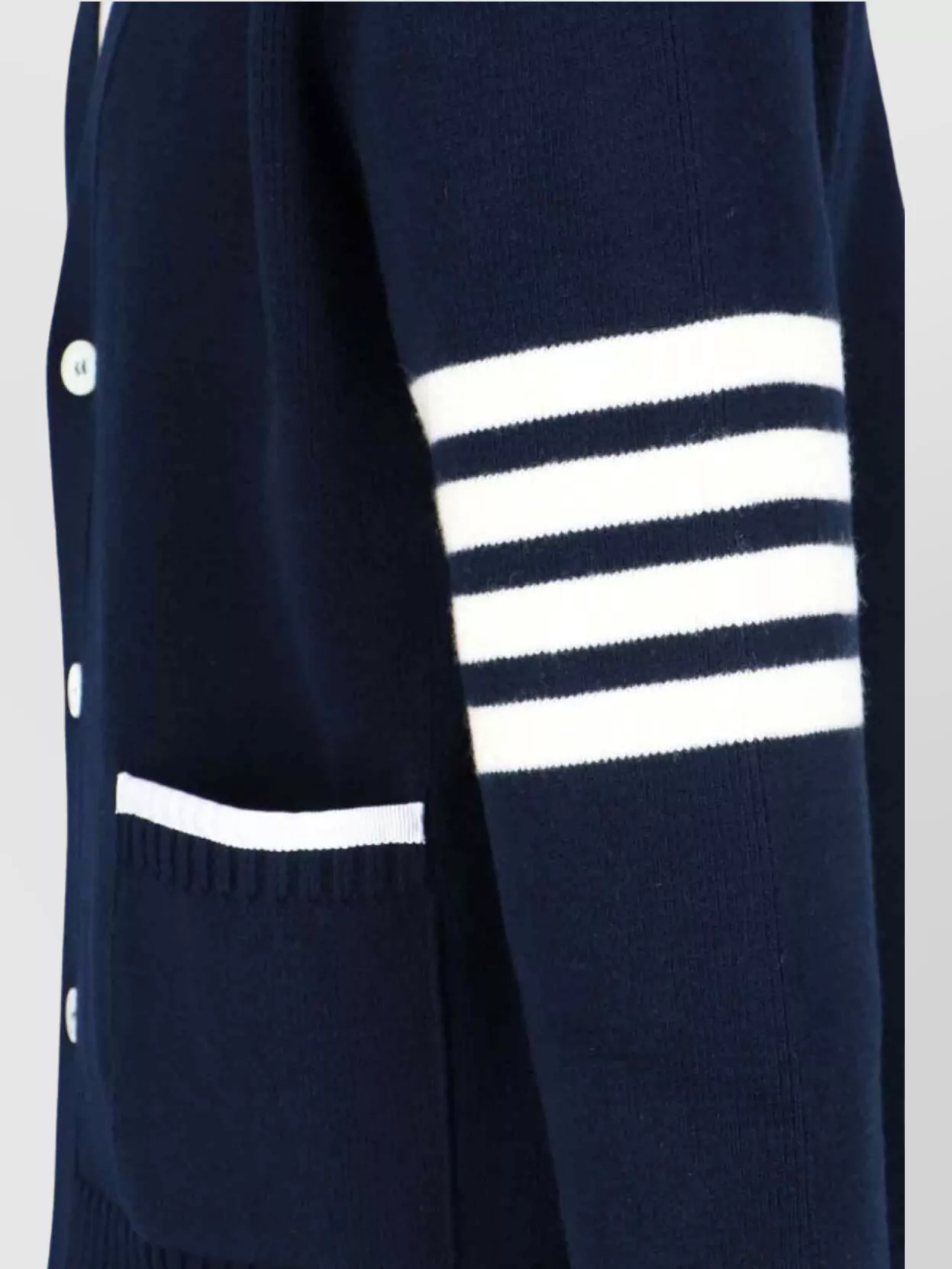 Thom Browne Blue Cardigan With V Neck And Maxi Logo On The Sleeve