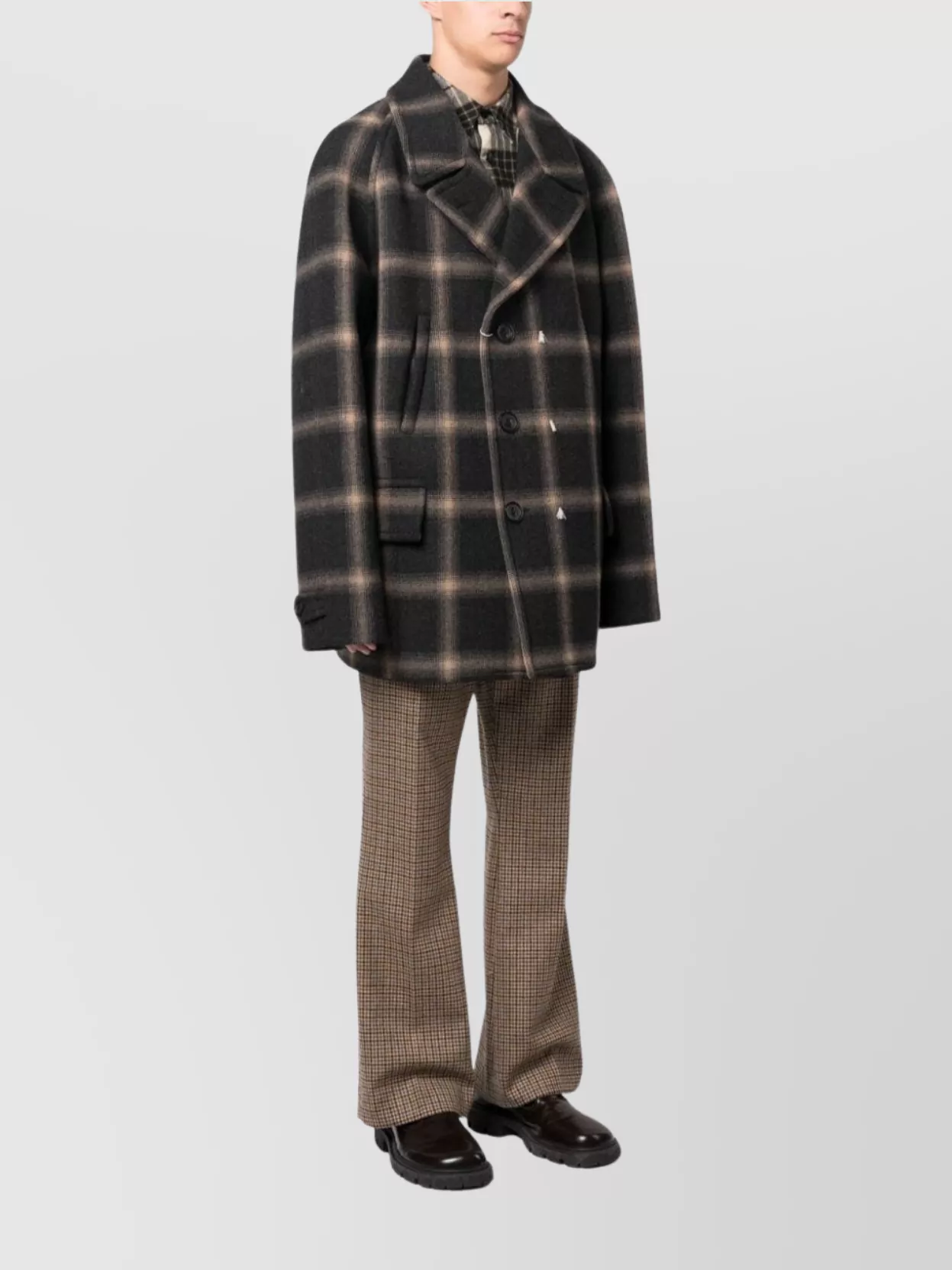 Maison Margiela Distressed Check-Pattern Wool Coat With Buttoned Cuffs