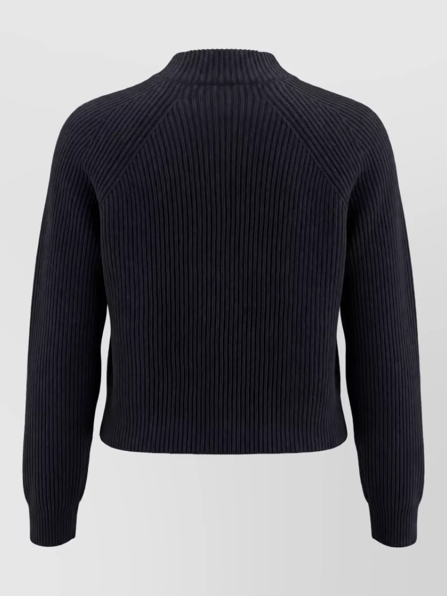 S Max Mara Cashmere Wool Ribbed Cropped High Neck Sweater