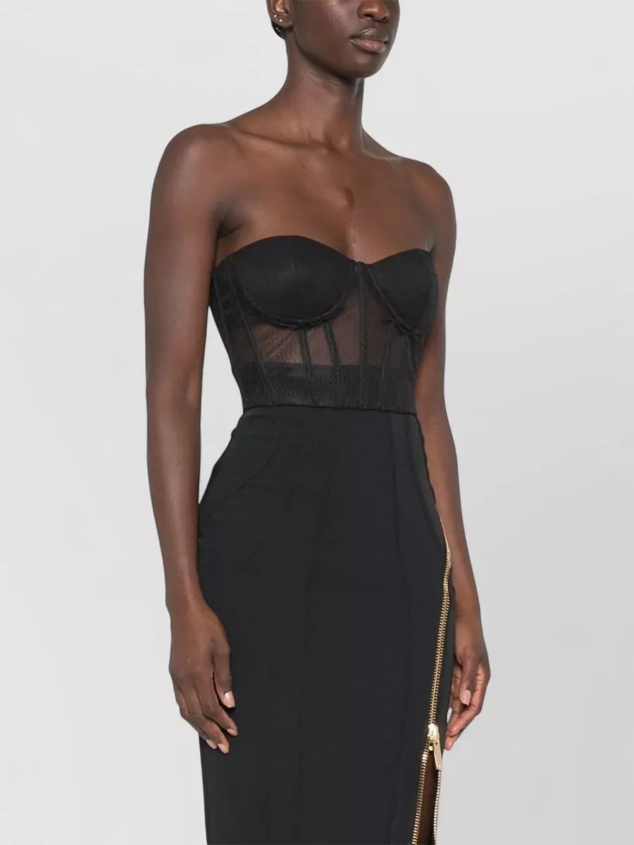 Elisabetta Franchi Mesh Corset Midi Dress