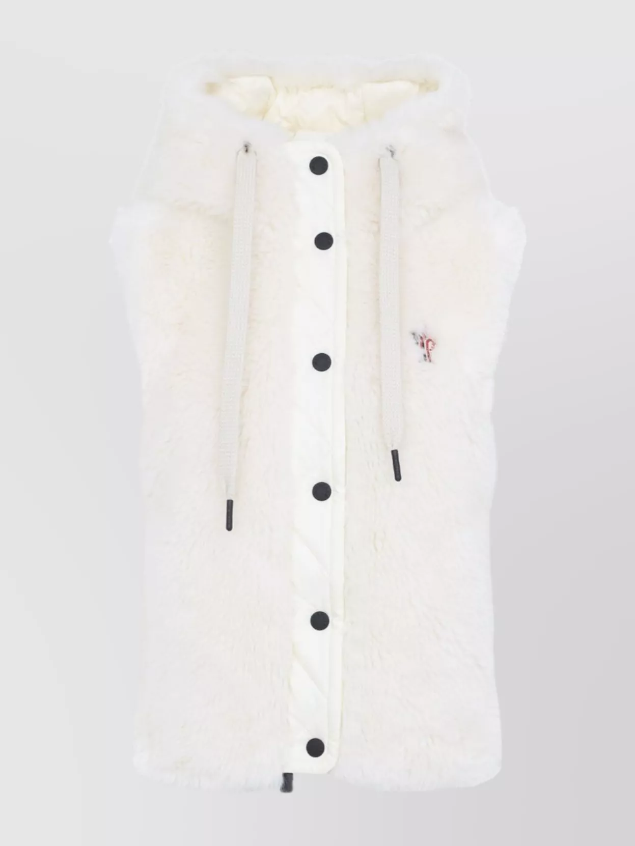 Moncler Grenoble Hooded Sleeveless Faux Fur Jacket With Drawstring