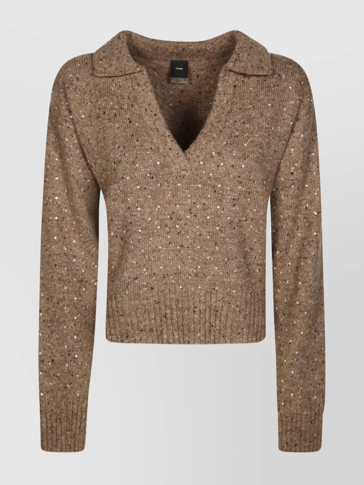 Pinko V-neck Lurex Knit Polo With Long Sleeves