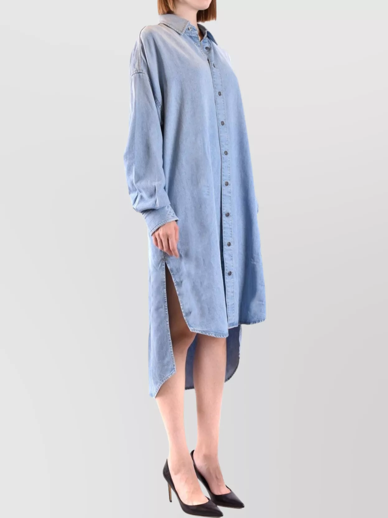 Diesel Long Sleeve High-Low Hem Frayed Detailing Dress