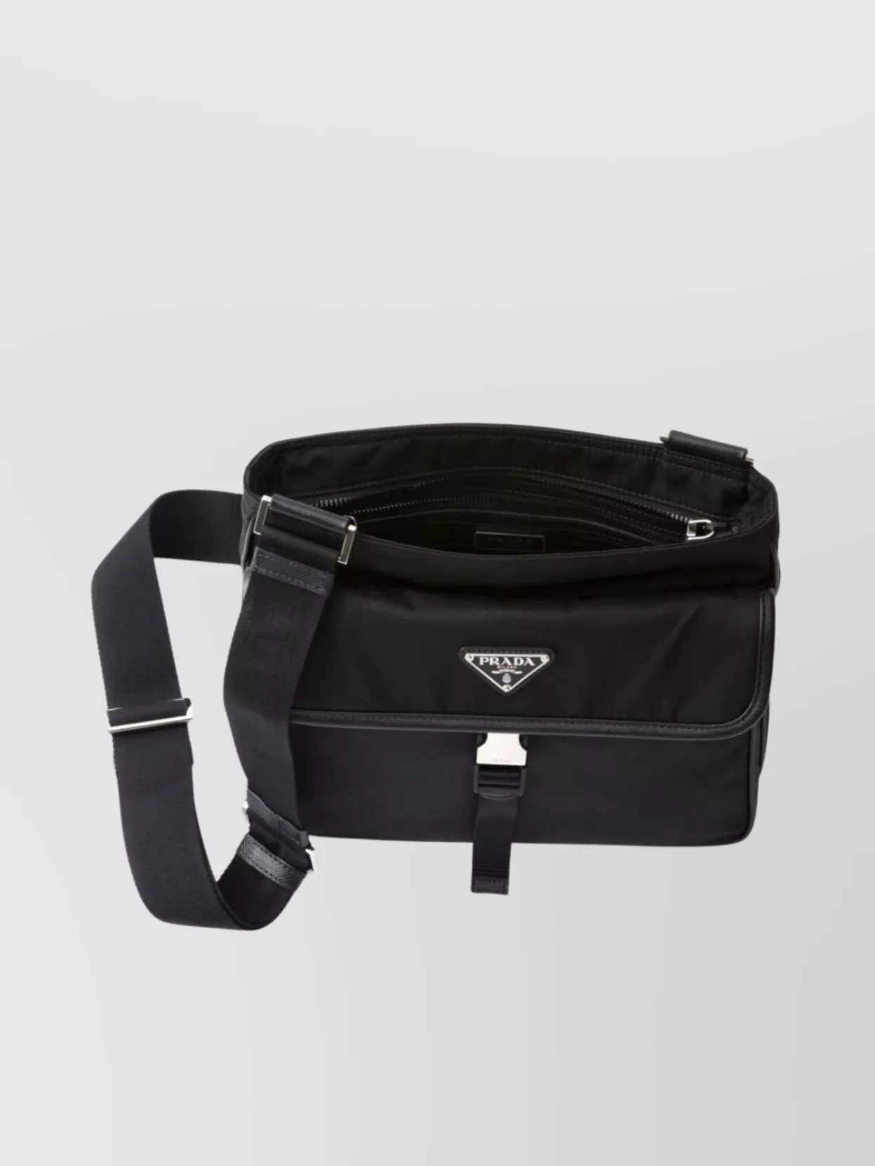 Prada Messenger Bag With Adjustable Strap And External Pocket In Black