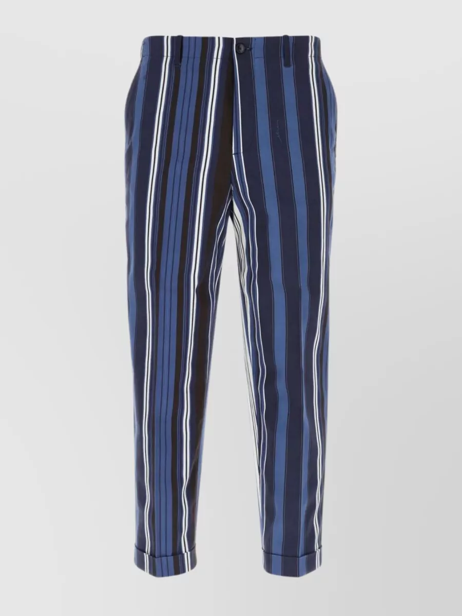 Shop Etro Cotton Stretch Embroidered Trousers In Blue