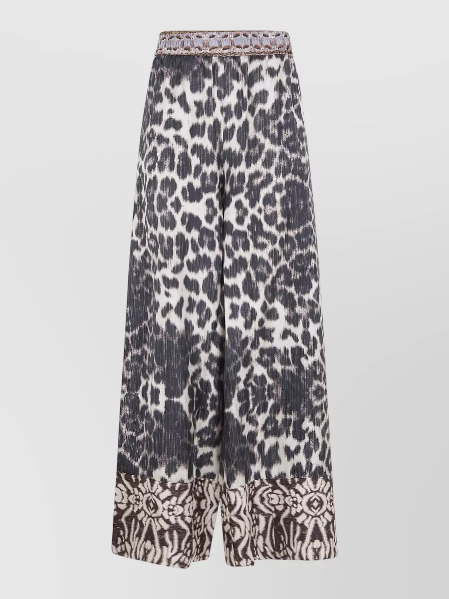 Pierre Louise Mascia Cialda Trousers Animal Motif Wide Leg Contrast