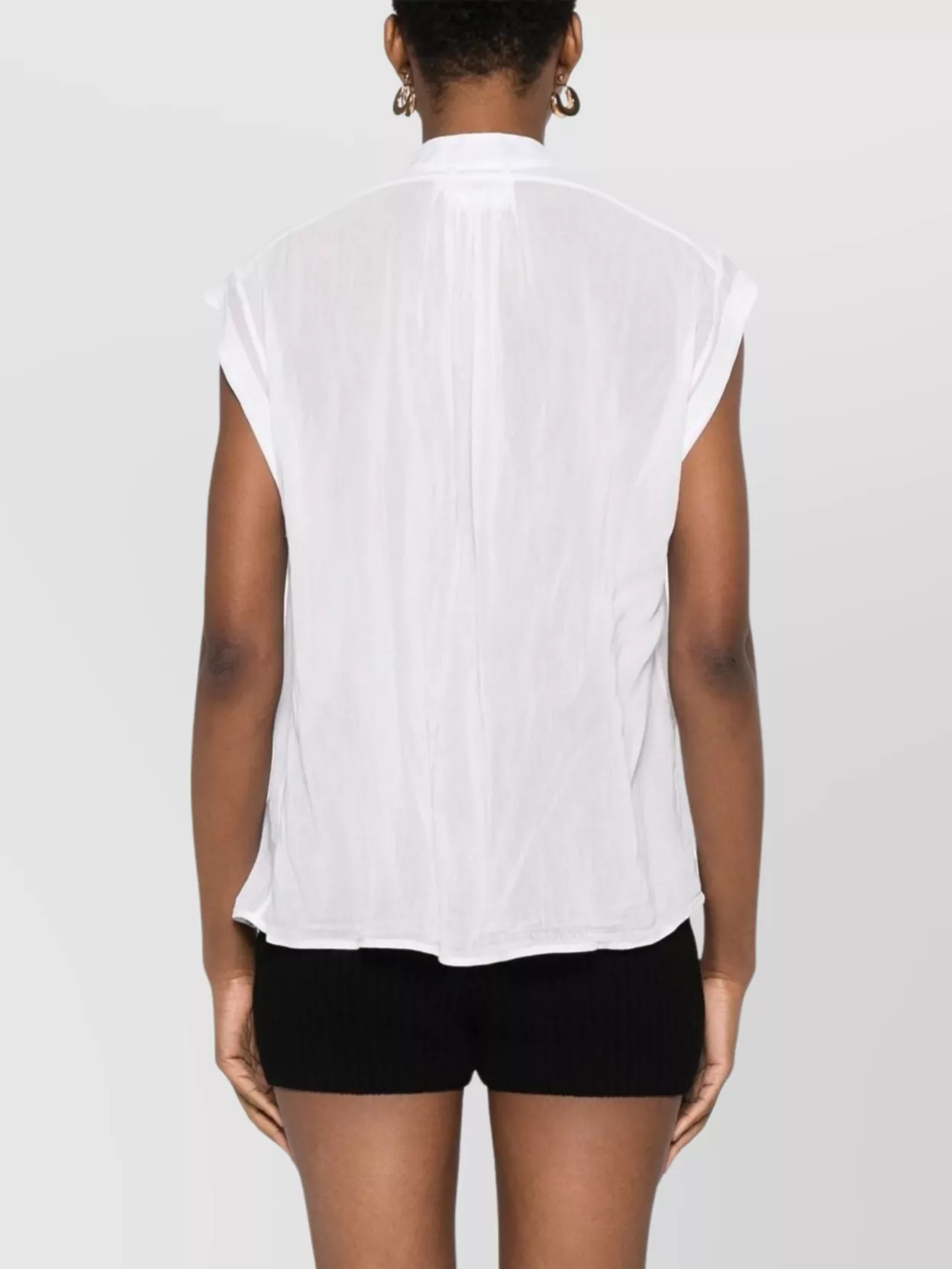 Forte Forte Cotton Collarless Top Gathered Pleats