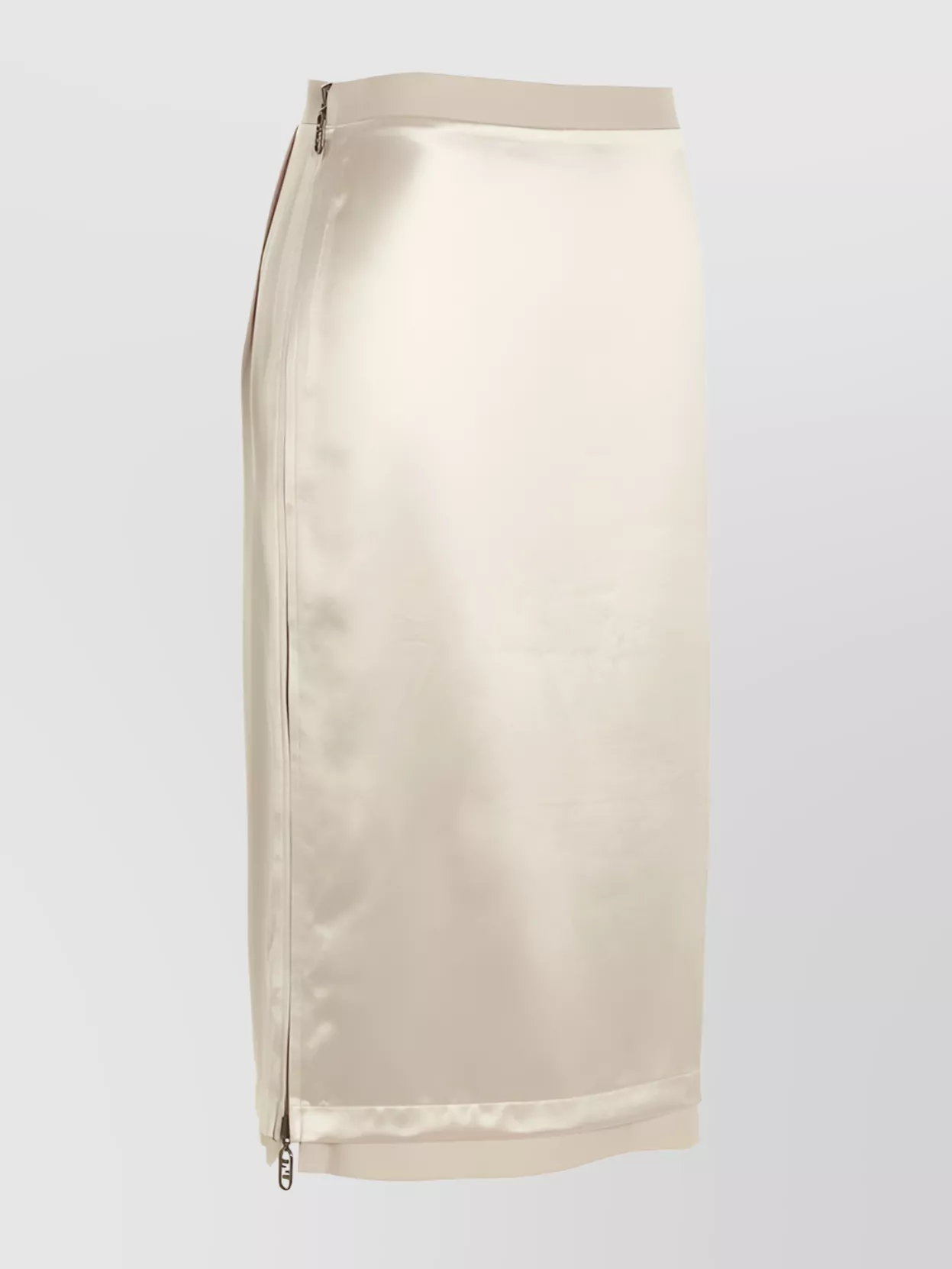 Shop Fendi Silk Blend High Waist Skirt With Back Slit In Beige
