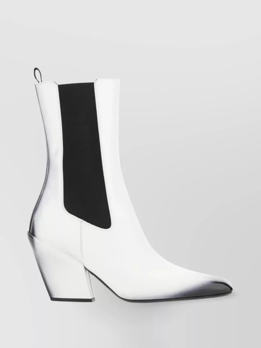 Shop Prada Distinctive Heeled Leather Boots In White
