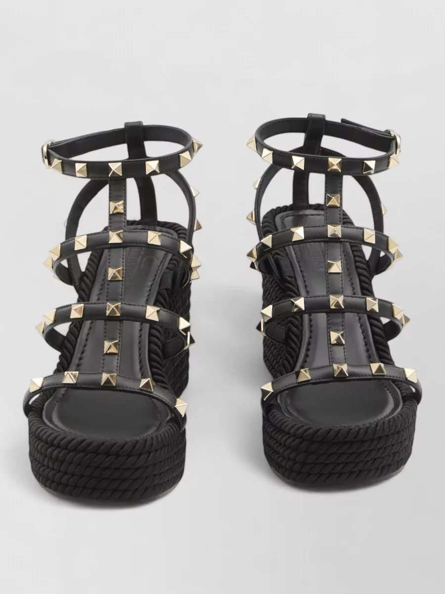 Valentino Garavani Leather Rockstud Wedge Sandals