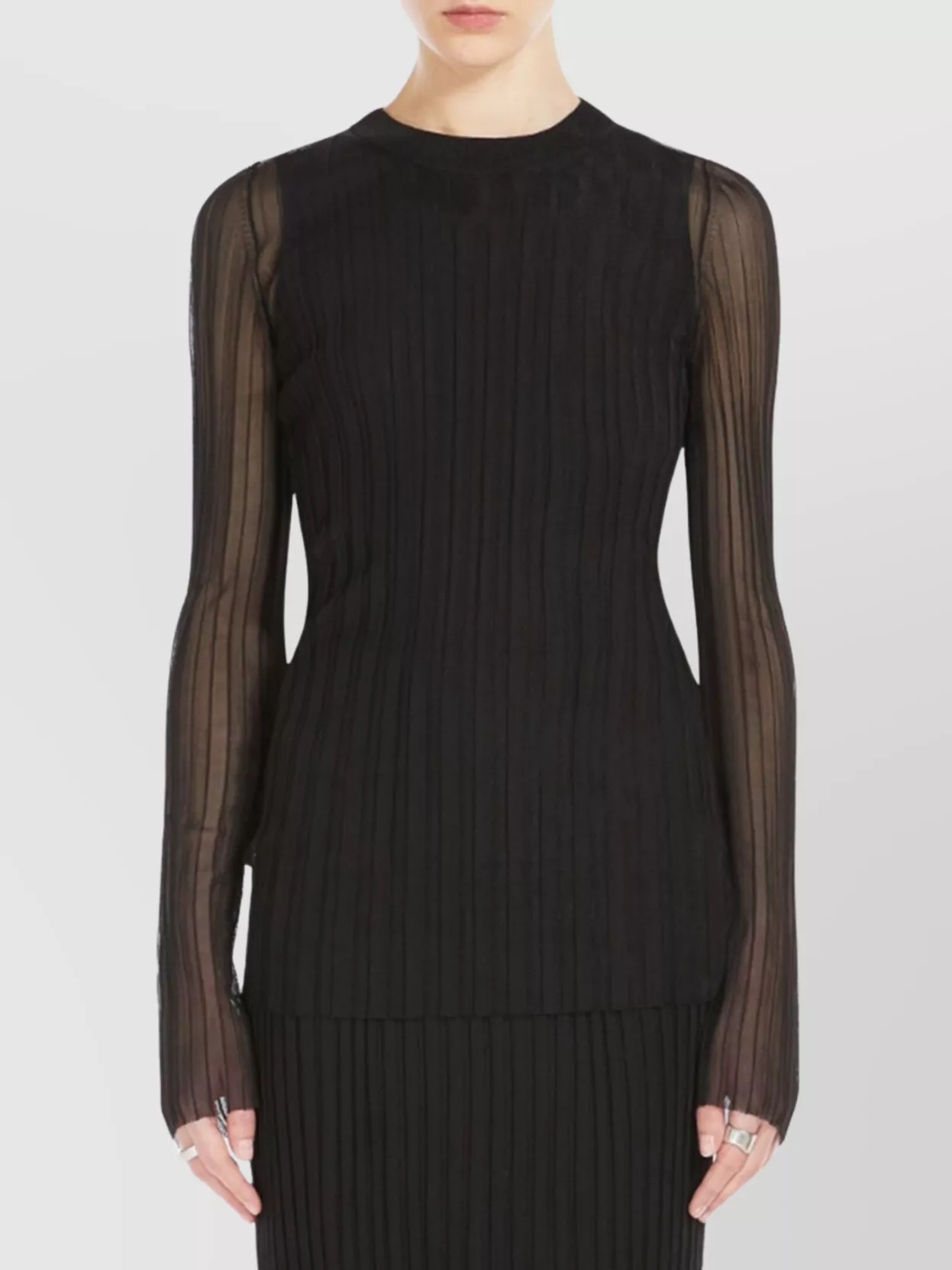 Sportmax Ribbed Sheer Crew Neck Long Sleeve Top