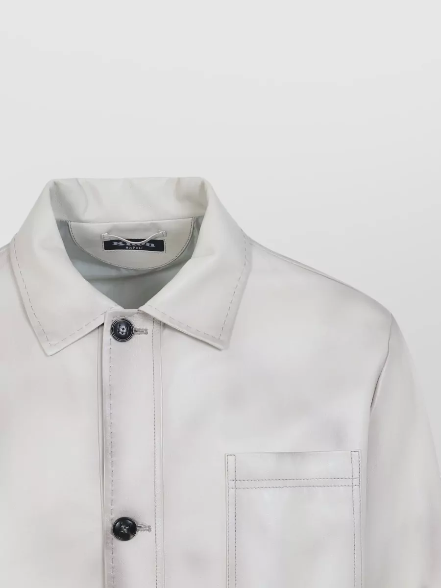 Kiton Lamb Leather Jacket Long Sleeves Pockets