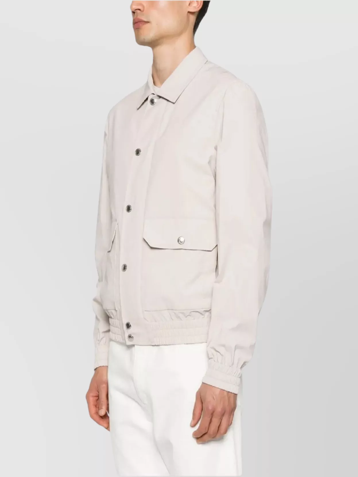 Brunello Cucinelli Collared Jacket With Elasticated Cuffs And Hem In Neutral
