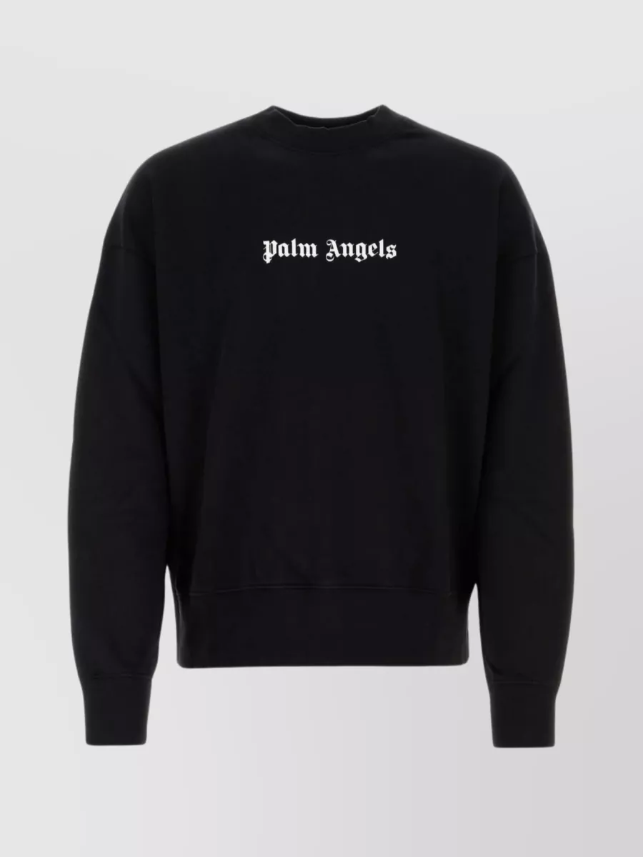Shop Palm Angels Cotton Oversize Crewneck Sweater In Black