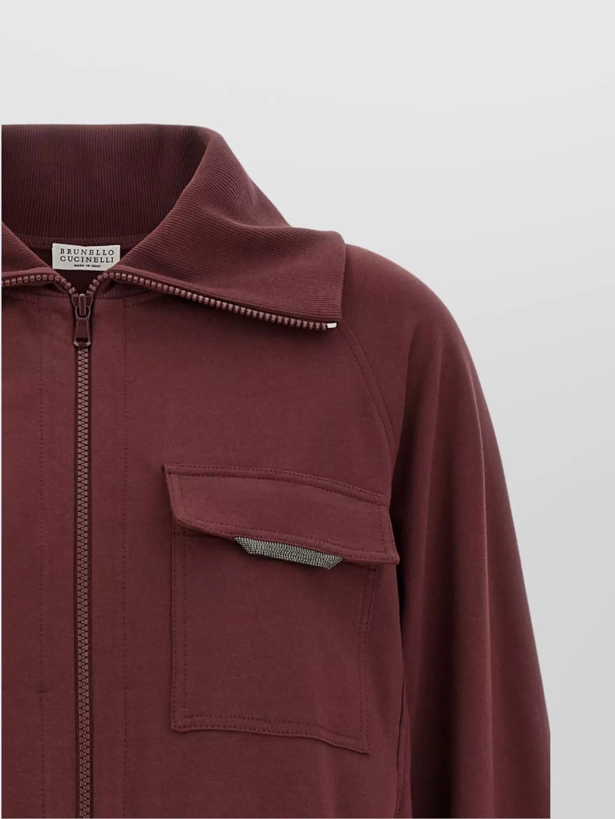 Brunello Cucinelli Collared Neck Sweatshirt With Shiny Flap Detail In Red