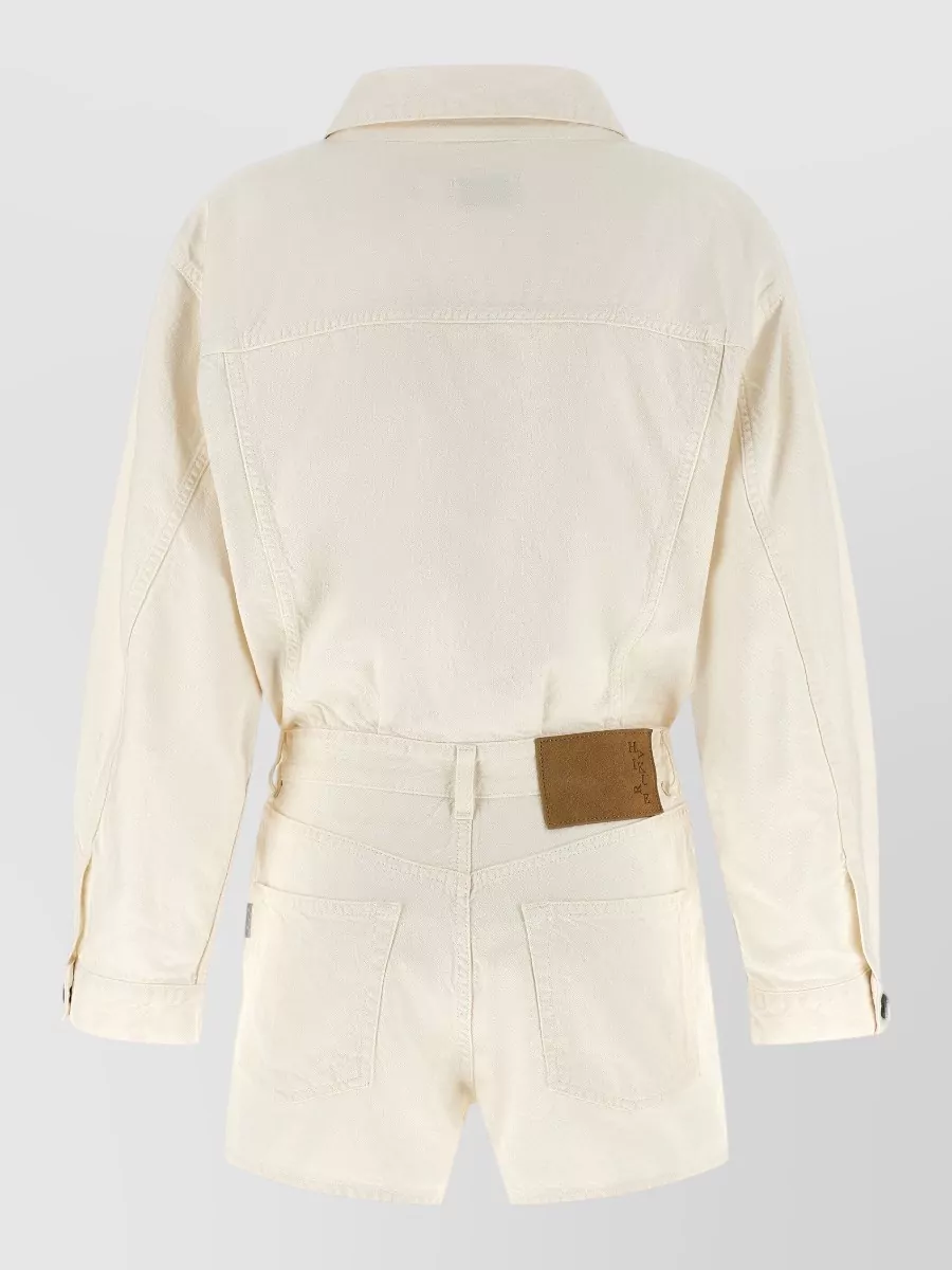 Haikure Denim Belted Long-Sleeve Short Jumpsuit
