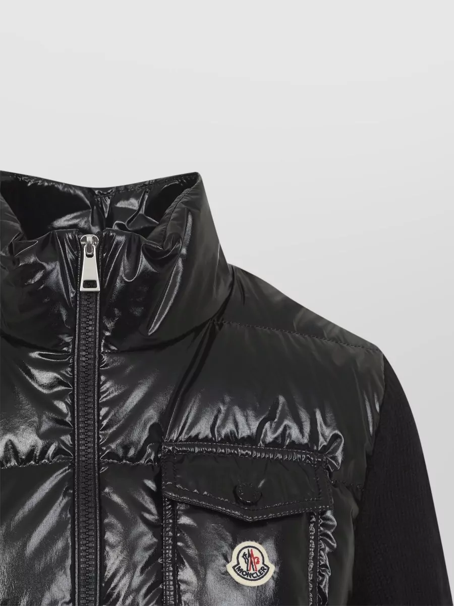 Moncler High Collar Cardigan Quilted Design Ribbed Cuffs