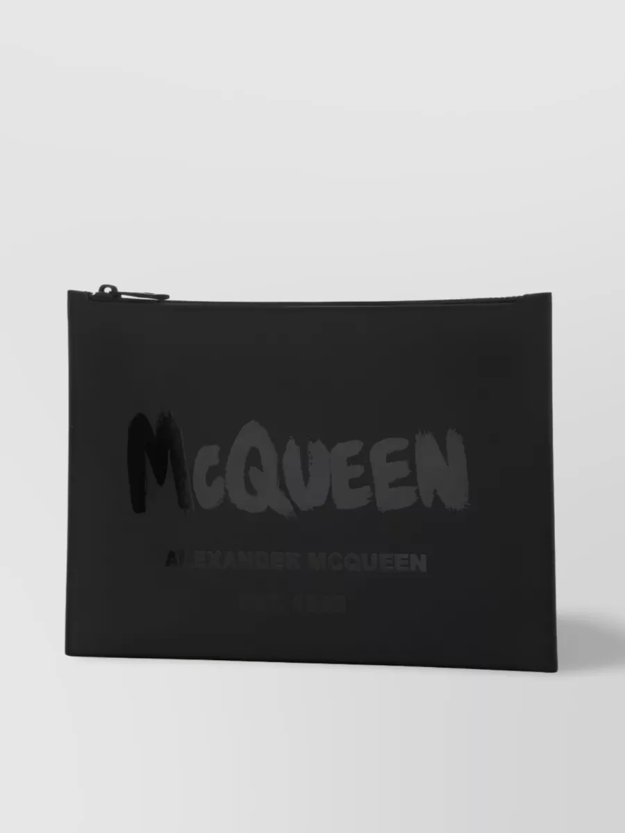 Shop Alexander Mcqueen Rectangular Logo-print Flat-zip Pouch In Black