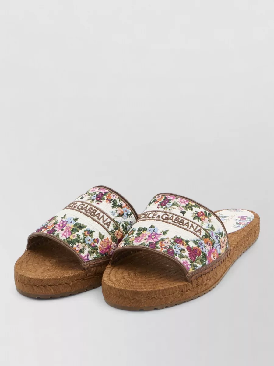 Dolce&Gabbana Espadrille Slides Floral Embroidery Nappa Leather