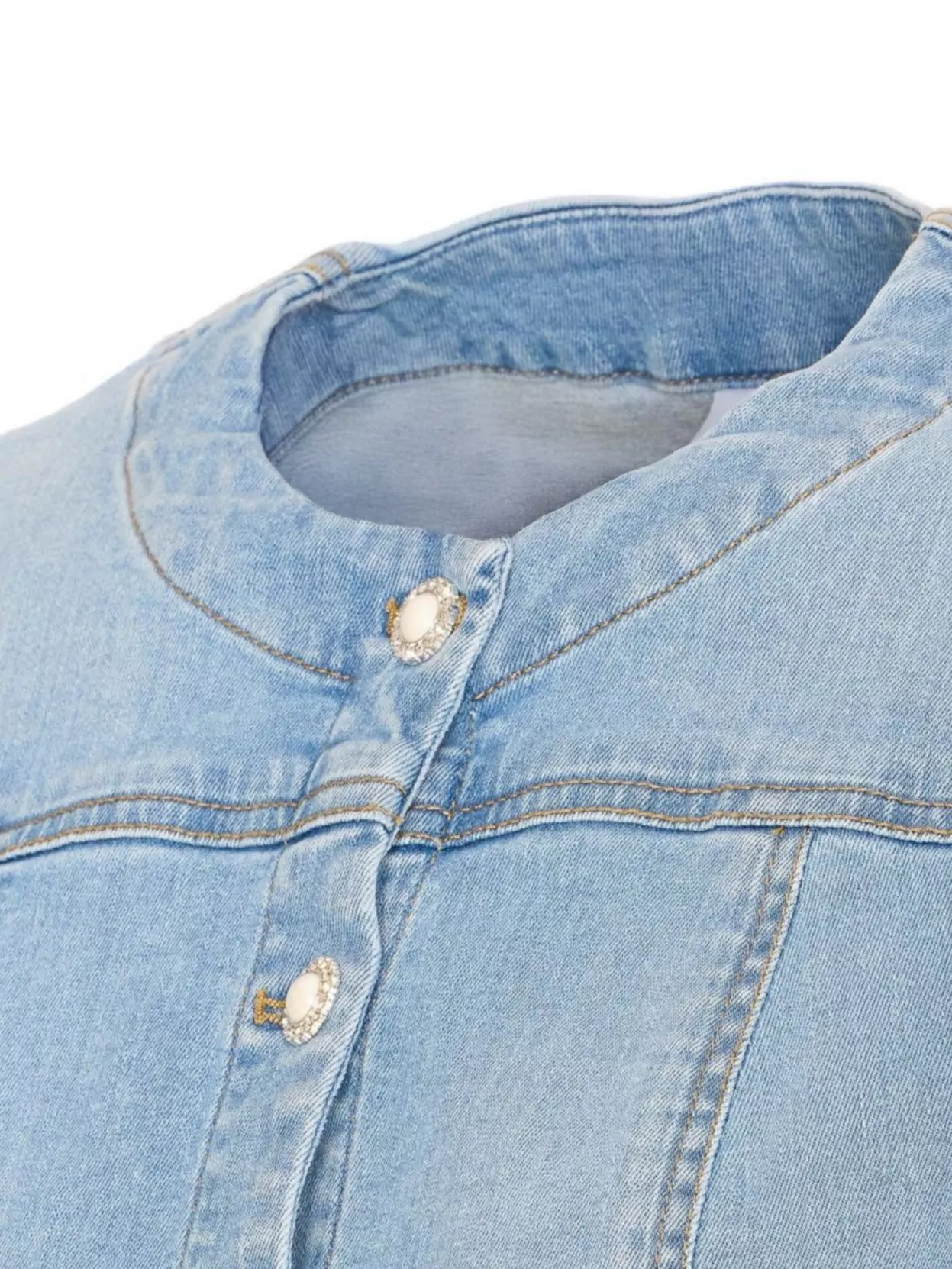 LIU •JO BUTTONED CREWNECK DENIM JACKET WITH FITTED SILHOUETTE
