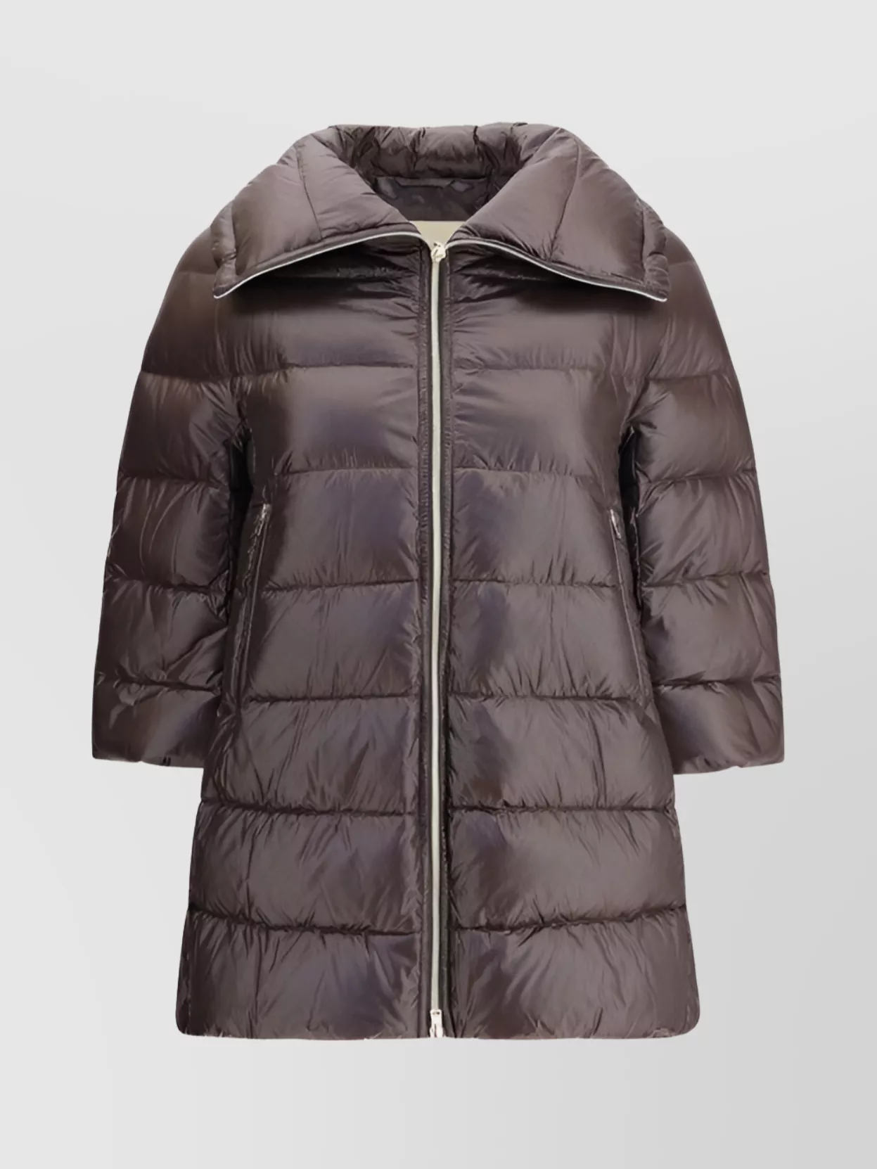Herno Quilted Padded Midi Jacket With High Collar In Brown