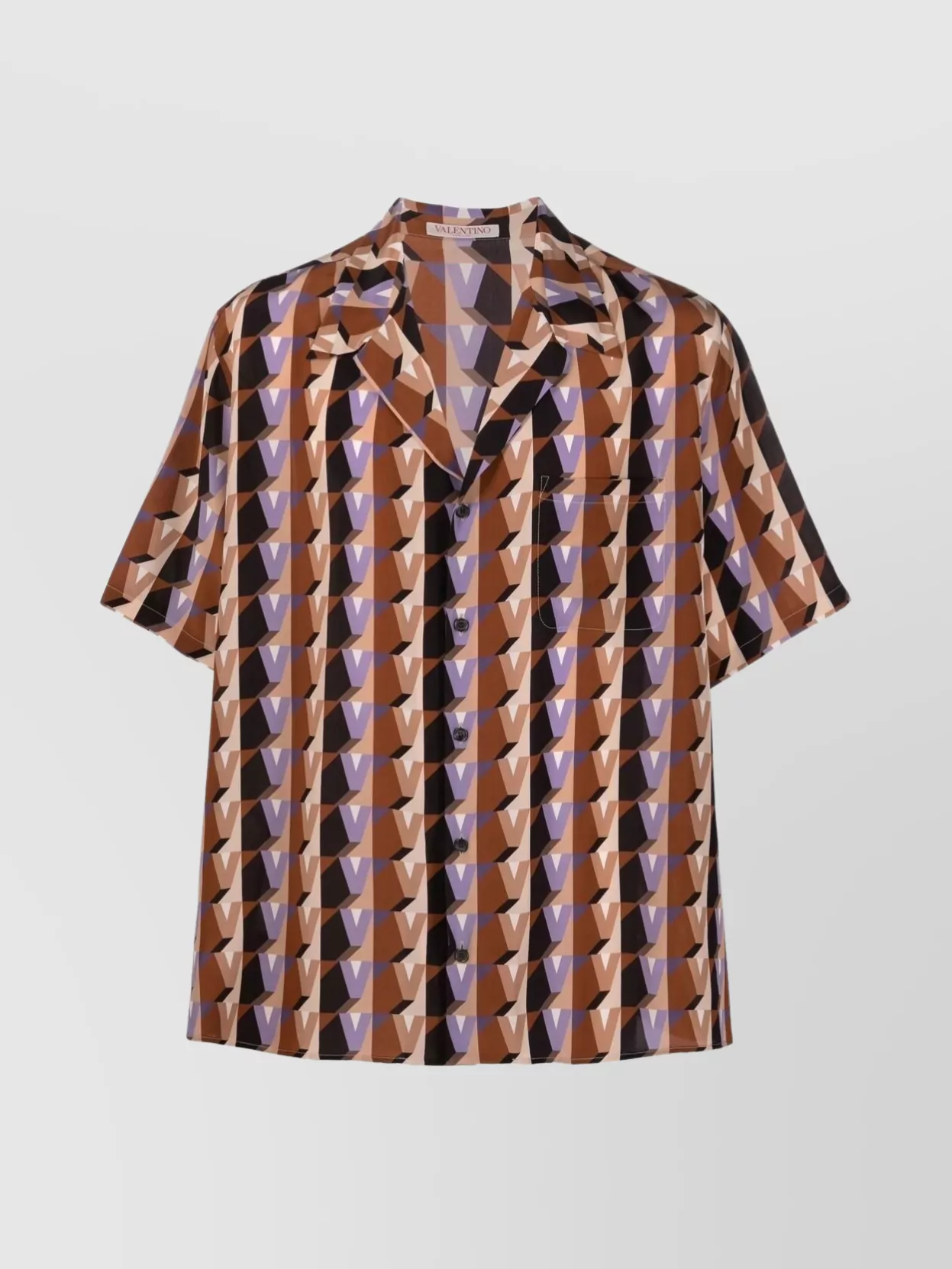 Shop Valentino Geometric Cuban Collar Shirt In Brown